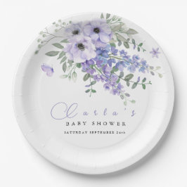 Lilac purple floral baby shower  papieren bordje