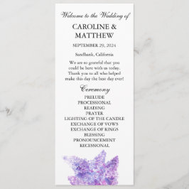 Lilac Purple Floral Elegant Modern Wedding  Programmakaart