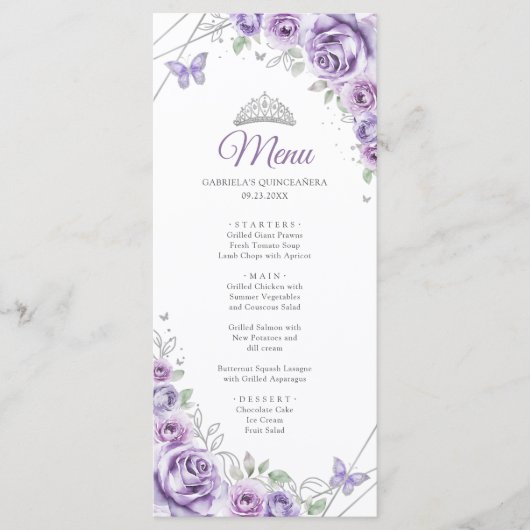 Lilac Purple Floral Quinceanera Program Menu (Voorkant)