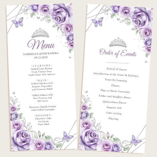Lilac Purple Floral Quinceanera Program Menu