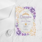 Lilac Purple Gold Floral Quinceanera Acryl Uitnodigingen
