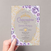 Lilac Purple Gold Floral Quinceanera Acryl Uitnodigingen (Insitu (Draagbaar))