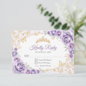 Lilac Purple Gold Quinceanera Reply RSVP Kaartje (Staand voorkant)