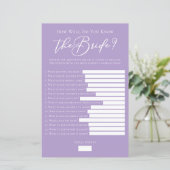 Lilac Purple Know the Bride Facts Shower Game (Staand voorkant)