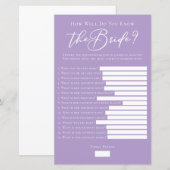 Lilac Purple Know the Bride Facts Shower Game (Voorkant / Achterkant)