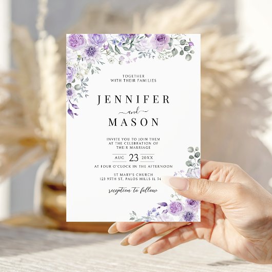 Lilac Purple Lavender Floral Wedding Invitation Kaart