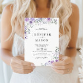 Lilac Purple Lavender Floral Wedding Invitation Kaart