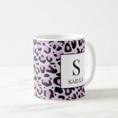 Lilac Purple Leopard Print Custom Name Mug Koffiemok (Voorkant rechts)