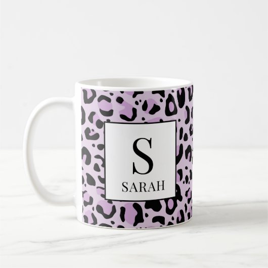 Lilac Purple Leopard Print Custom Name Mug Koffiemok (Links)