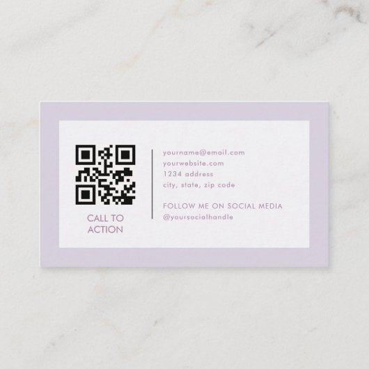 Lilac Purple Minimalist Company Logo QR Code Visitekaartje (Achterkant)