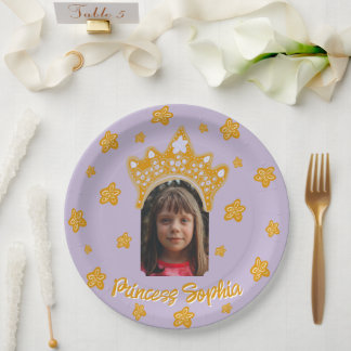 Lilac Purple Princess Crown Floral Photo Birthday Papieren Bordje