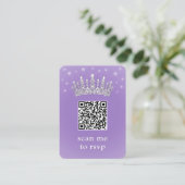 Lilac Purple QR RSVP Quinceañera Crown & Photo Informatiekaartje (Staand voorkant)