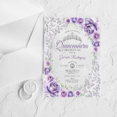 Lilac Purple Silver Floral Quinceanera Acryl Uitnodigingen