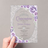 Lilac Purple Silver Floral Quinceanera Acryl Uitnodigingen (Insitu (Draagbaar))