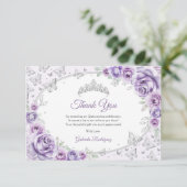 Lilac Purple Silver Floral Quinceanera Bedankkaart (Staand voorkant)