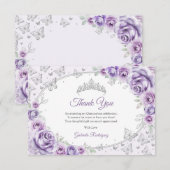 Lilac Purple Silver Floral Quinceanera Bedankkaart (Voorkant / Achterkant)
