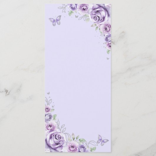 Lilac Purple Silver Floral Quinceanera Menu (Achterkant)