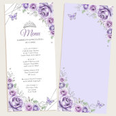 Lilac Purple Silver Floral Quinceanera Menu