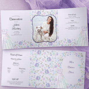 Lilac Quinceanera Diamonds Princess Jurk Foto Drieluik Uitnodiging