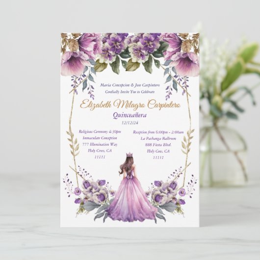Lilac Quinceañera Uitnodiging (Staand voorkant)