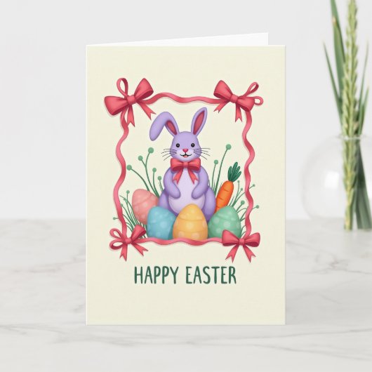 Lilac Rabbit Bow Pattern Card Kaart (Voorkant)