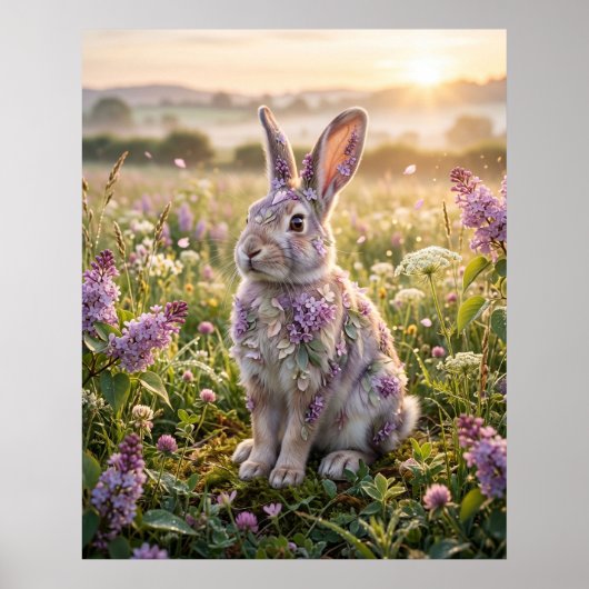 Lilac Rabbit Morning Meadow Poster (Voorkant)