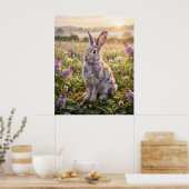 Lilac Rabbit Morning Meadow Poster (Keuken)