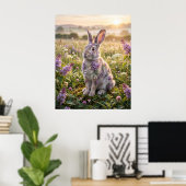 Lilac Rabbit Morning Meadow Poster (Thuiskantoor)
