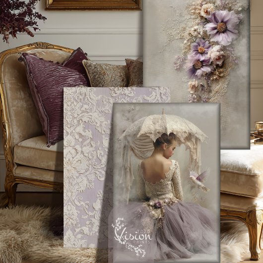 Lilac Reverie Ballerina, Floral & Damask Tile Set Inpakpapier Vel