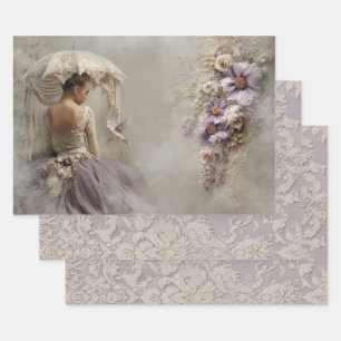 Lilac Reverie Ballerina & verhoogde damast achterg Inpakpapier Vel