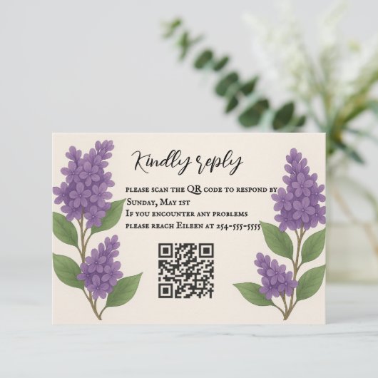 Lilac Reverie QR Code RSVP Card (Staand voorkant)