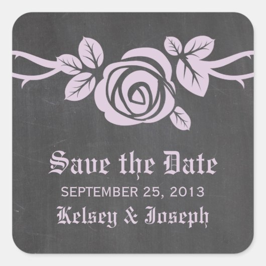 Lilac Rose Krijtbord Save the Date Stickers (Voorkant)
