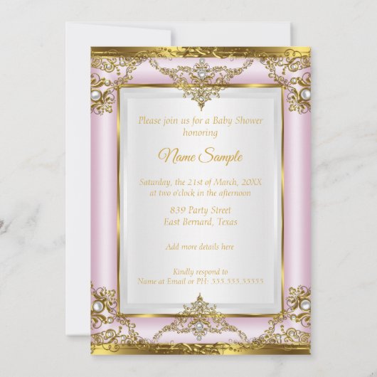 Lilac Roze Gouden Princess Baby Shower Kaart (Achterkant)