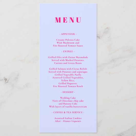 Lilac Roze Menu Eenvoudig (Voorkant)