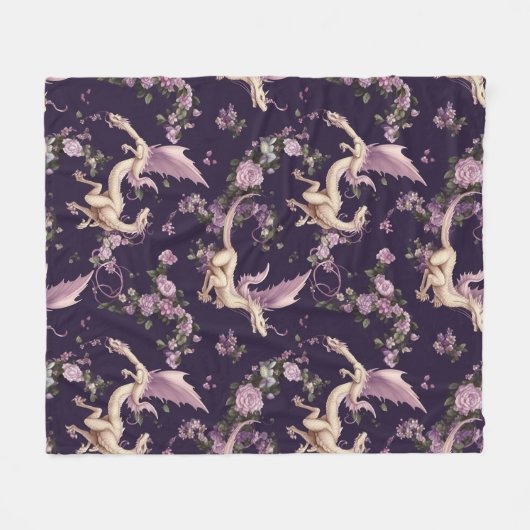 Lilac, Rozen en Witte Draken Fleece Dekbed Deken (Voorkant (Horizontaal))