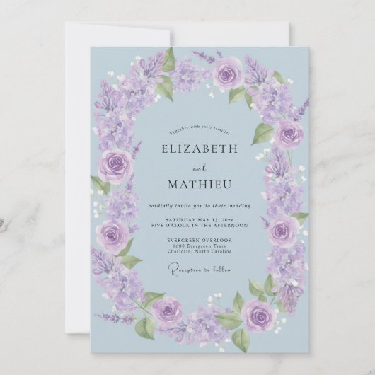 Lilac Rozenkrans Bruiloft Kaart (Voorkant)
