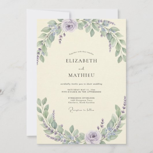 Lilac Sage Loofwerk Eucalyptus Bruiloft Kaart (Voorkant)