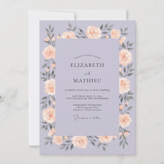 Lilac Schilderachtige Romantische Bruiloft Kaart (Voorkant)