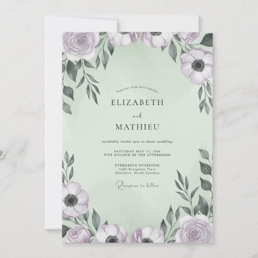 Lilac Seafoam Anemoon Bruiloft Kaart (Voorkant)