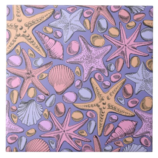 Lilac Seashell & Star Bathroom Art Tegeltje (Voorkant)