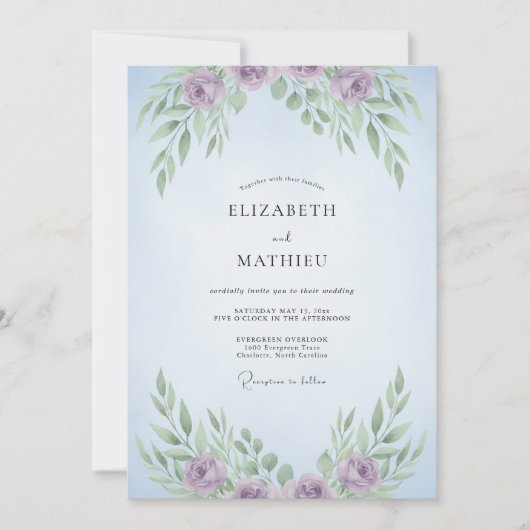 Lilac Sering Bloem Eucalyptus Bruiloft Kaart (Voorkant)