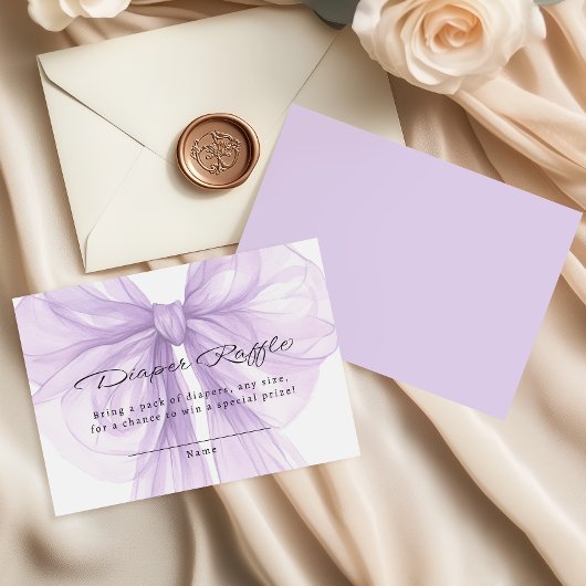 Lilac Sheer Bow Diaper Raffle Chic Informatiekaartje