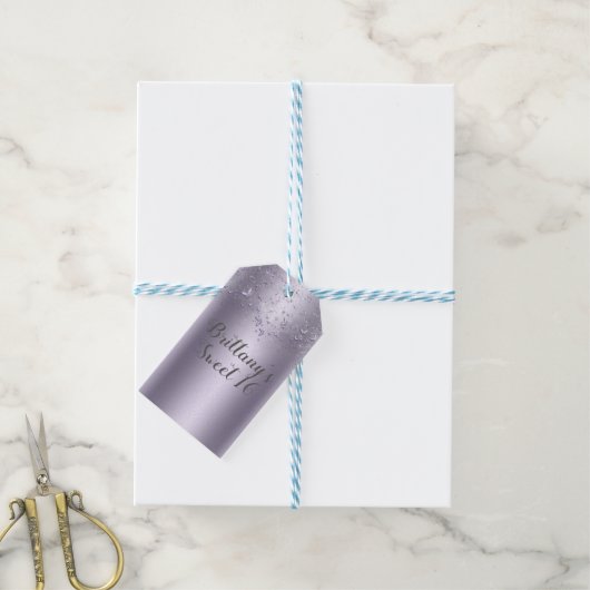 Lilac Shimmer Flutter Vlinder Sweet 16 Feest Cadeaulabel (Met Touw)