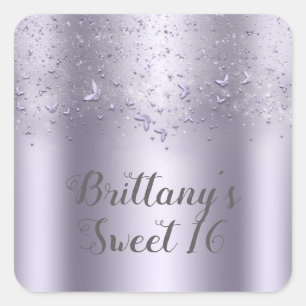 Lilac Shimmer Flutter Vlinder Sweet 16 Feest Vierkante Sticker