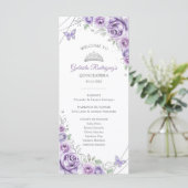 Lilac Silver Floral Quinceanera Order of Events Programmakaart (Staand voorkant)