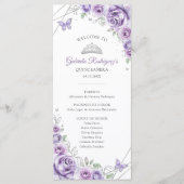 Lilac Silver Floral Quinceanera Order of Events Programmakaart (Voorkant)