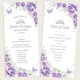 Lilac Silver Floral Quinceanera Order of Events Programmakaart