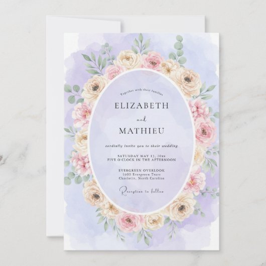 Lilac Soft Blush Krans Bruiloft Kaart (Voorkant)