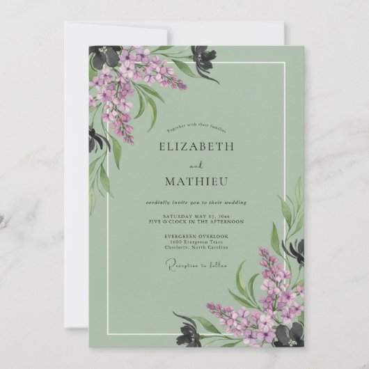 Lilac Sprig Eucalyptus Bruiloft Kaart (Voorkant)