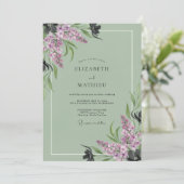 Lilac Sprig Eucalyptus Bruiloft Kaart (Staand voorkant)